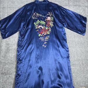 Vintage Peacock Robe Blue Satin Medium